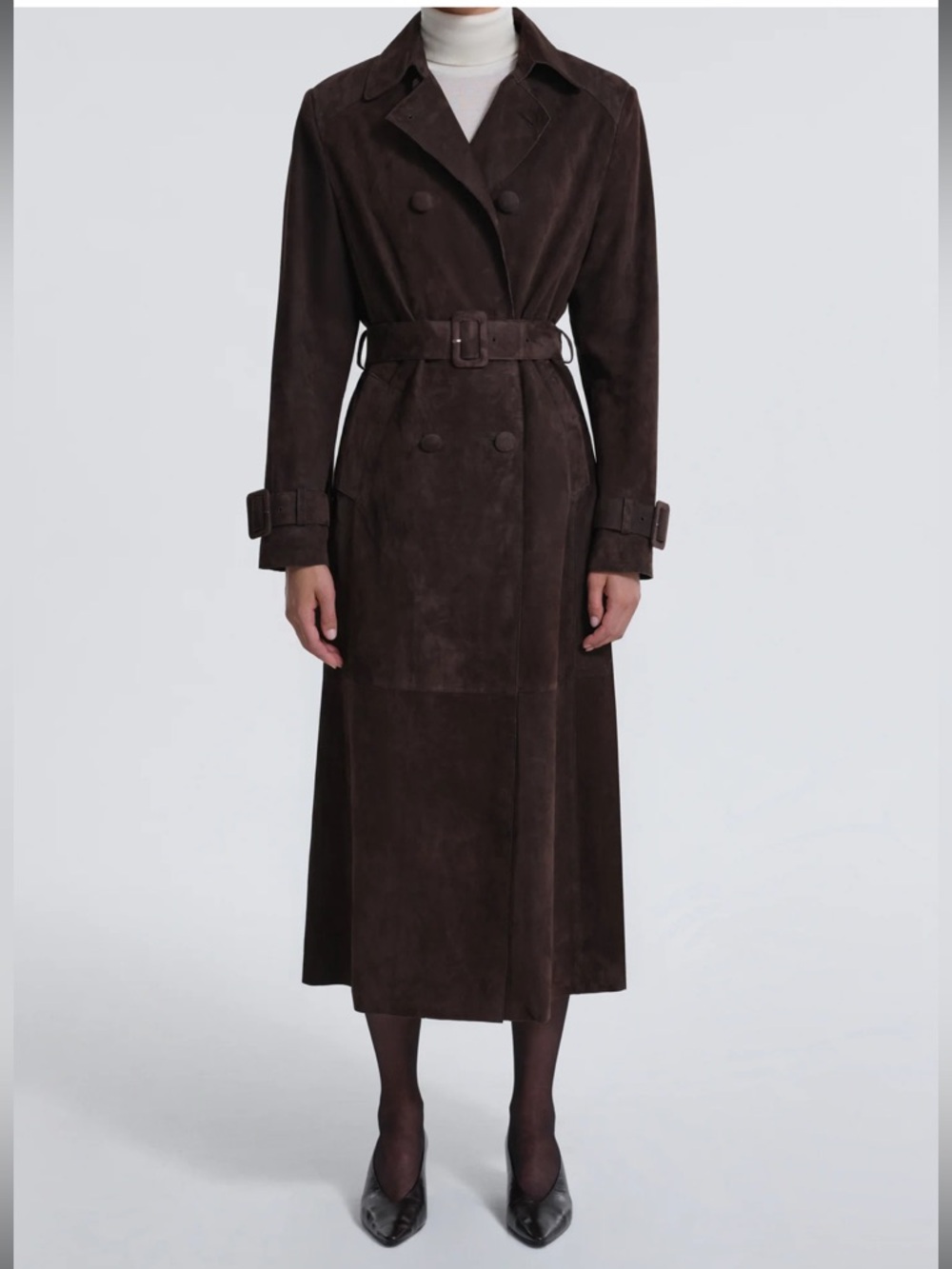Nour Hammour Tate Double-Breasted Brown Suede Trench Coat 36 - Picture 2 of 10
